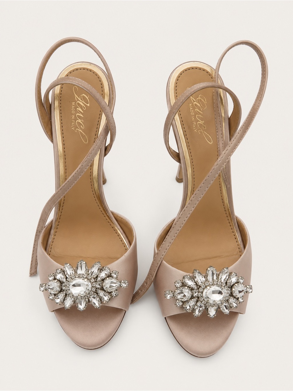 Jewel Badgley Mischka Embellished Satin Ankle Strap Heels Blush Pink Size 6 NOB